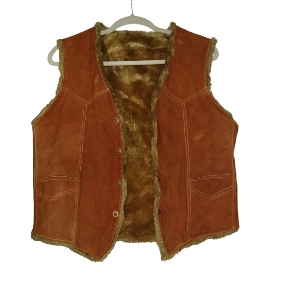 Other - Vintage Cowboy Fleece Lined Leather Western Vest - Made Mexico